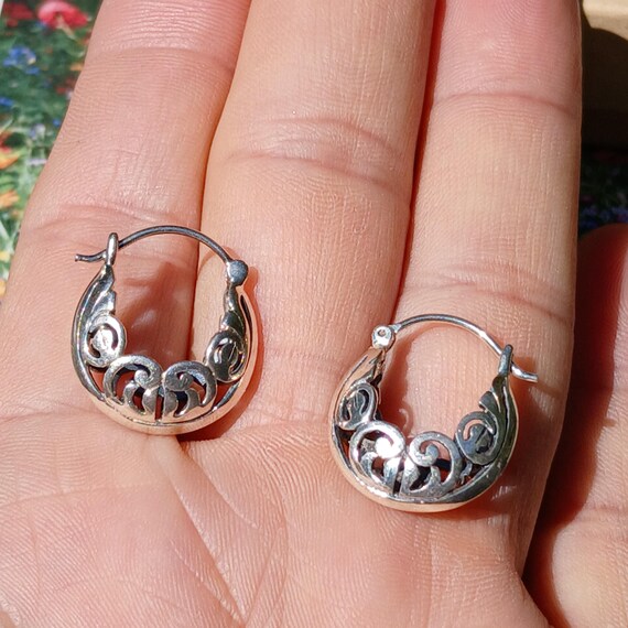 Vintage Handmade Solid Sterling Silver Pierced Ho… - image 2