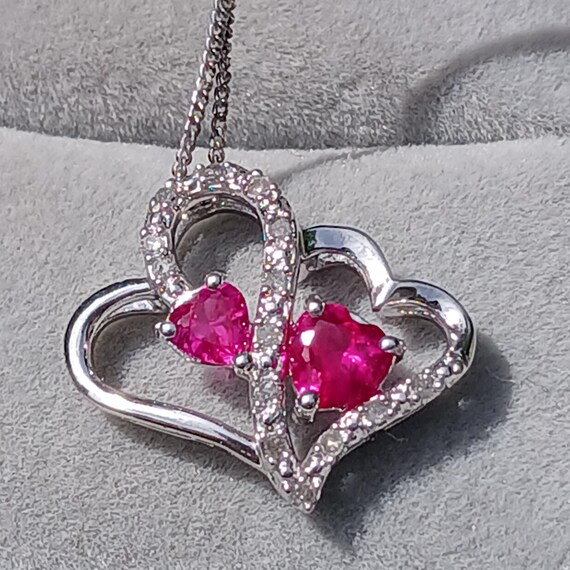 Vintage Genuine Ruby Solid Sterling Silver Heart … - image 5