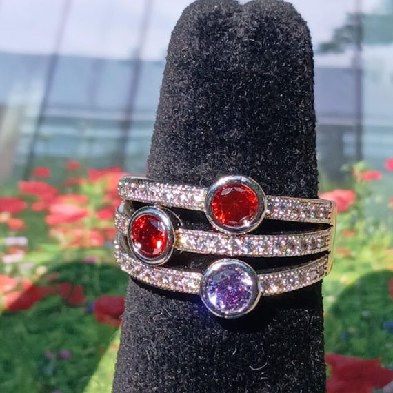 Vintage Ruby Amethyst Solid Sterling Silver Ring,… - image 2