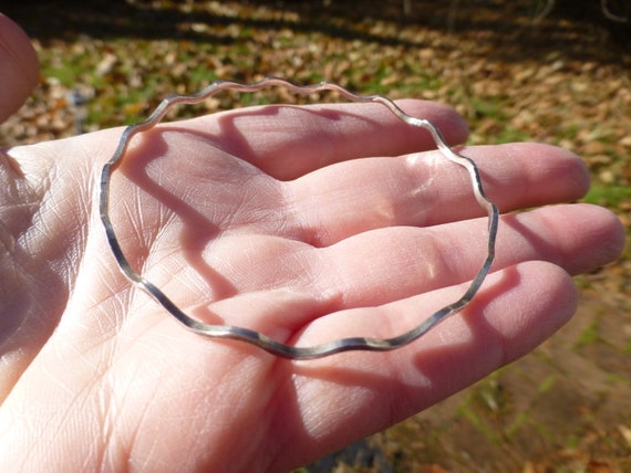 Vintage Solid Sterling Silver Wavy Bangle Bracele… - image 1