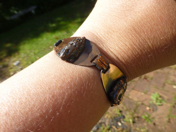 Vintage 1950s Mayan Faces Copper Link Bracelet, C… - image 3