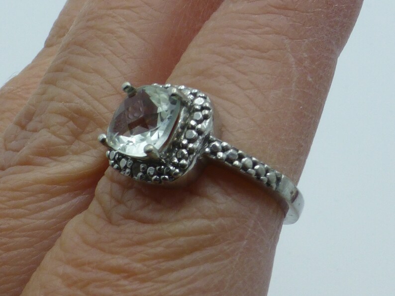 Vintage Solid Sterling Silver White Topaz Engagement Ring Luxe Size 6.5 Unique See! Look of Diamond