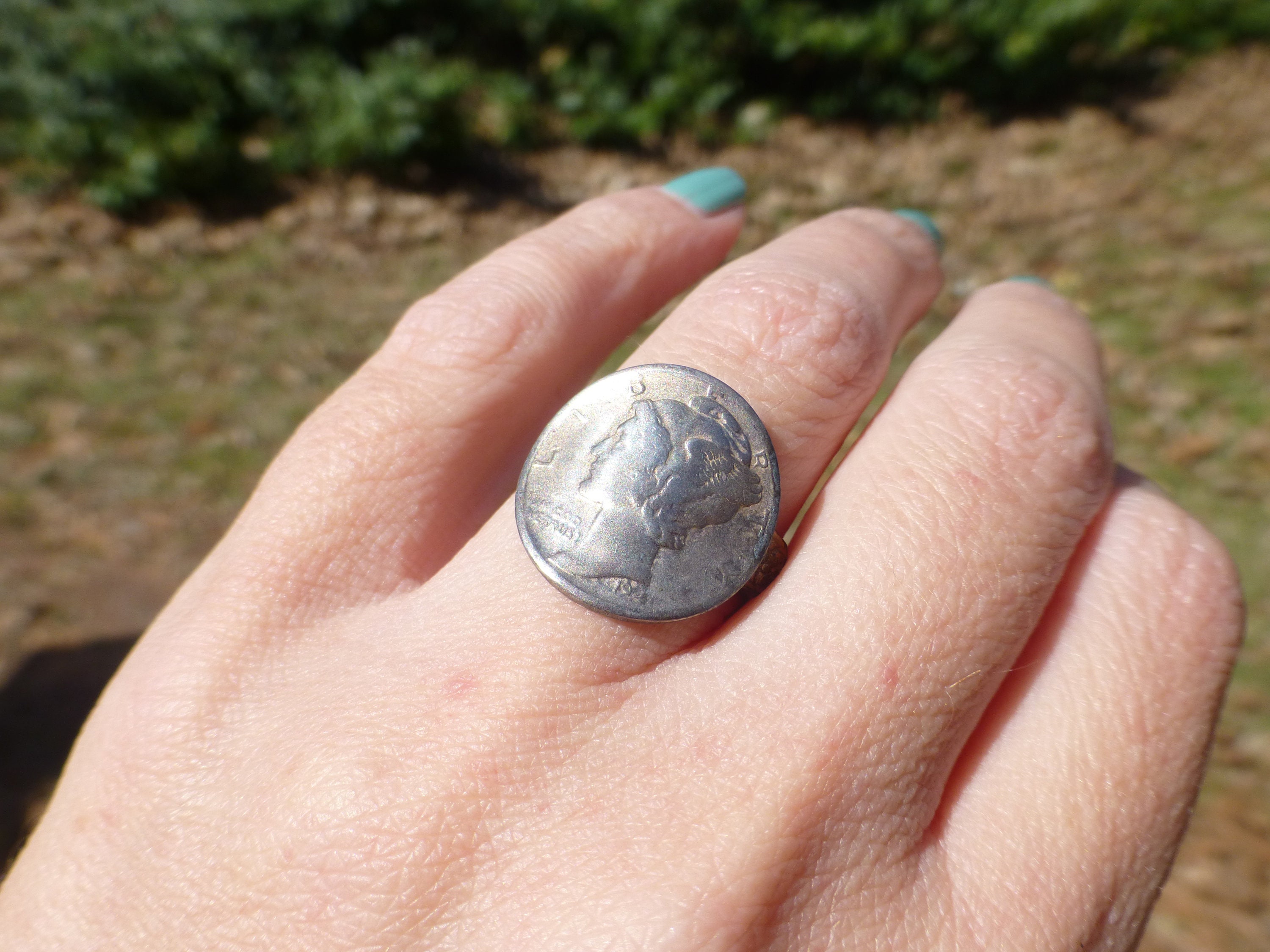Rare 1943 WWII Era 900 Silver Mercury Dime Ring, Antique