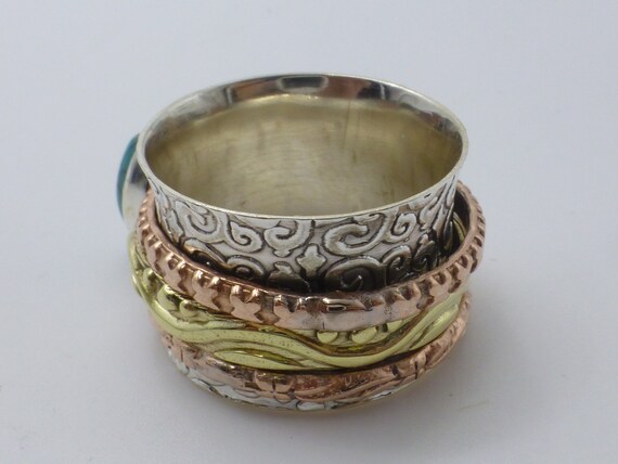 Vintage Turquoise Spinner Solid Sterling Silver R… - image 5