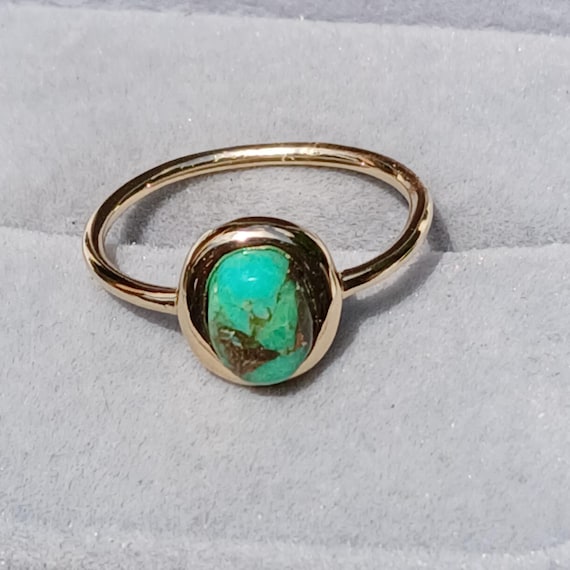 Vintage Green Turquoise Solid Sterling Silver Gol… - image 2