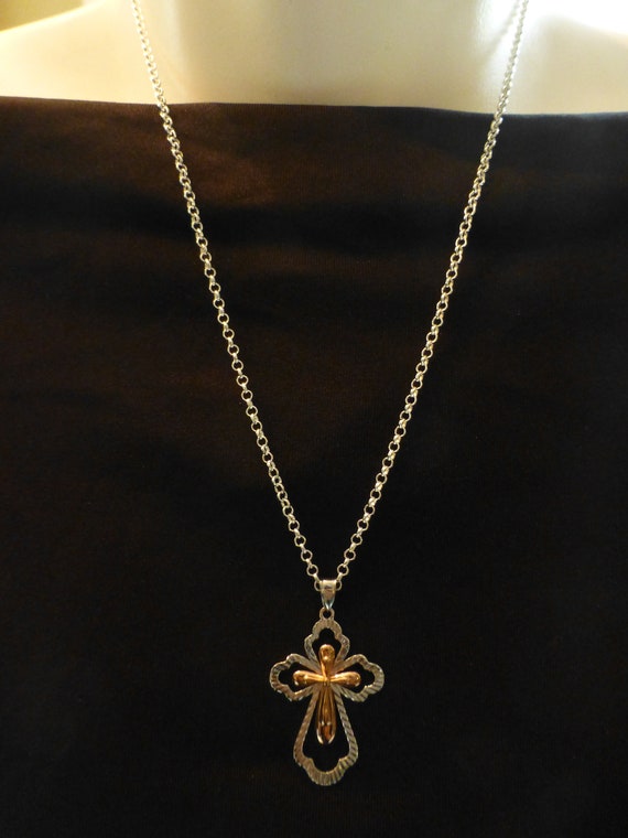 Vintage Rose Gold Over Sterling Silver Cross Neck… - image 2