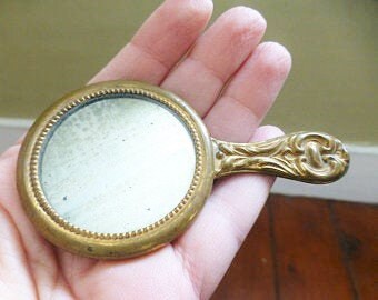 Rare Antique Victorian Ornate Purse Mirror, Gorgeous Design, Circa 1900, Small Size, Wonderful Dresser Piece!