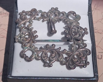 Antique Victorian Solid Sterling Silver Fancy Buckle Design Brooch, Antique Brooch, 1890s, Unusual, Wow! Gift Idea