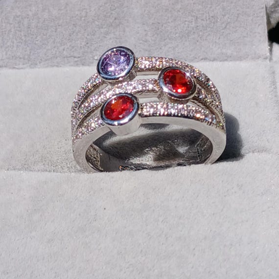 Vintage Ruby Amethyst Solid Sterling Silver Ring,… - image 5