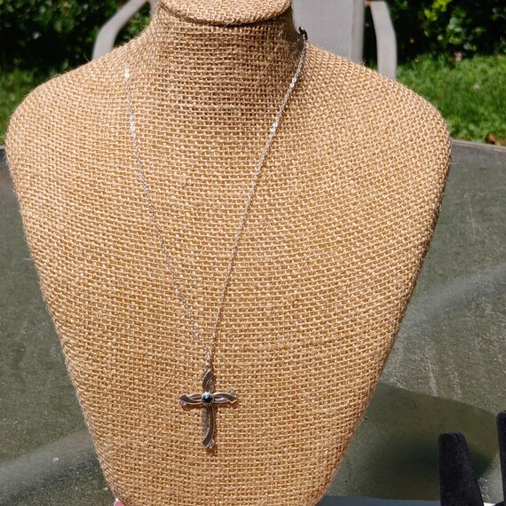 Antique Solid Sterling Silver Cross Necklace, 18'… - image 4
