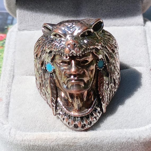 Rare Antique Solid Sterling Native American Bold … - image 8