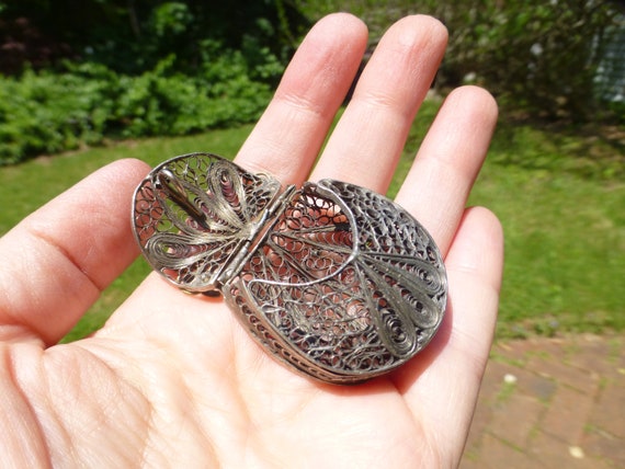 Rare Antique Victorian Silver Purse on Necklace, … - image 1