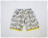 Elk Family organic cotton shorts with yellow trim and natural tie - Grey