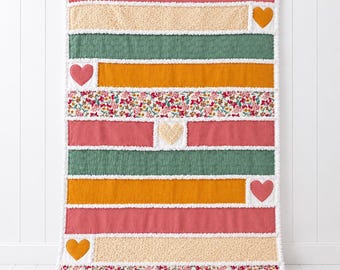 Heart Strip Rag Quilt Sewing Pattern PDF | Beginner Quilt Pattern | Baby Quilt Tutorial | DIY Nursery Blanket | Instant Download