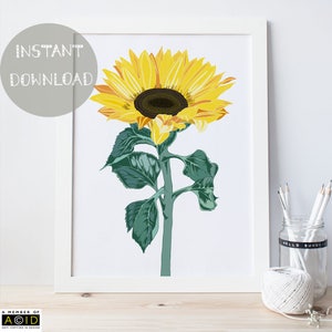 Printable Sunflower Wall Art, Sunflower Art Print, Modern Farmhouse ...