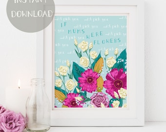 Printable Mothers Day Gift, Gift For Mum, Floral Digital Art Print, Quote Art, Typography Art