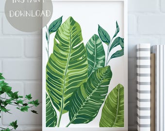 Banana Leaf Wall Art, Banana Leaves, Printable Banana Leaf Print, Greenery Trend, Tropical Decor, Plant Poster