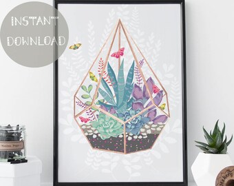 Succulent Wall Art, Printable Kitchen Decor