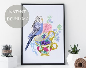 Printable Nursery Art, Budgie Art Print, Nursery Decor