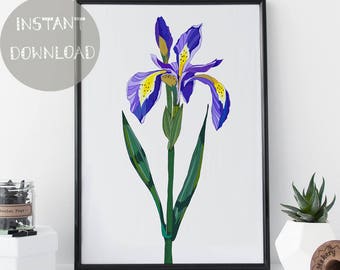 Floral Art Print, Iris Printable Art, Instant Download Art Print For Modern Home Decor