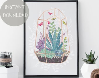 Printable Plant Art, Botanical Succulent Print