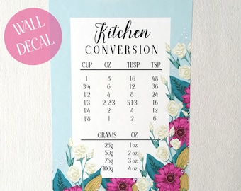 Kitchen Conversion Chart Wall Decal, Cooking Gift