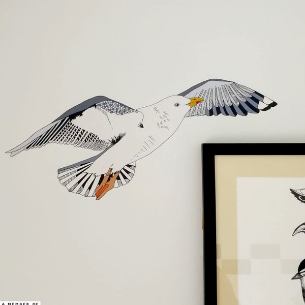 Seagull Wall Sticker, Nautical Wall Art, Flying Seagull Wall Decal, Coastal Nursery, Seaside Decor