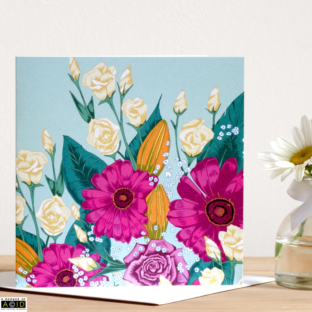 Pink Birthday Card, Flower Greeting Card, Card for Her - Etsy