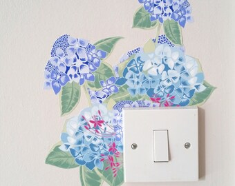 Floral Wall Sticker For Light Switch, Hydrangea Wall Sticker, Removable Wall Stickers, Fabric Stickers, Nursery Wall Sticker