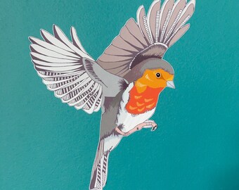 Flying robin wall sticker, bird decal wall art gift