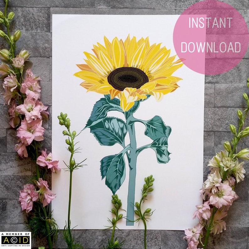 Printable Sunflower Wall Art Sunflower Art Print Modern - Etsy