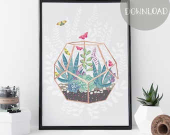 Succulent Art Print for Bathroom Wall Decor, Printable Plant Art