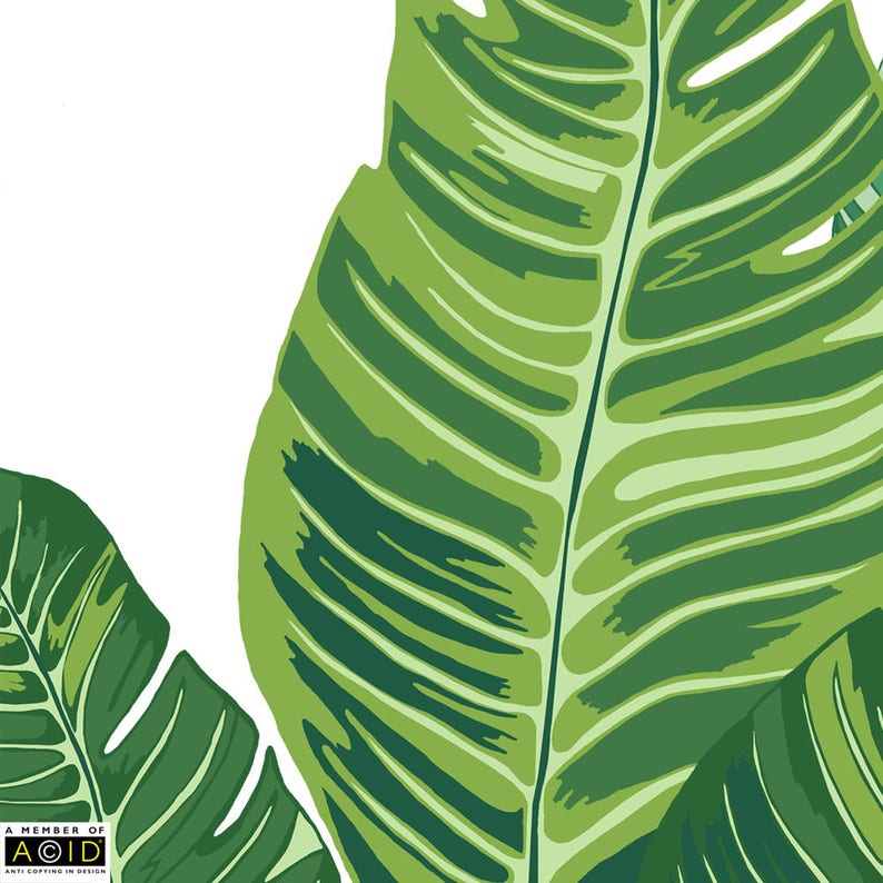 Banana leaf wall art print in natural colors against a white background