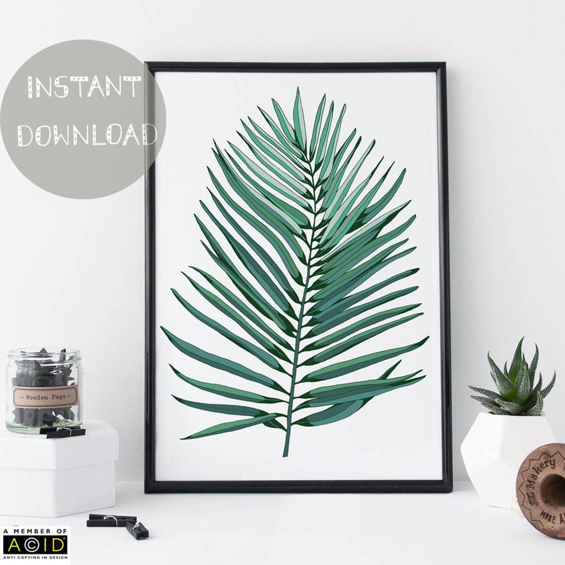 Palm Leaf Poster Art Printable Download | Etsy
