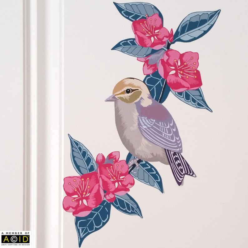 Wall Decal Bird Wall Sticker Floral Home Decor Gift For Etsy