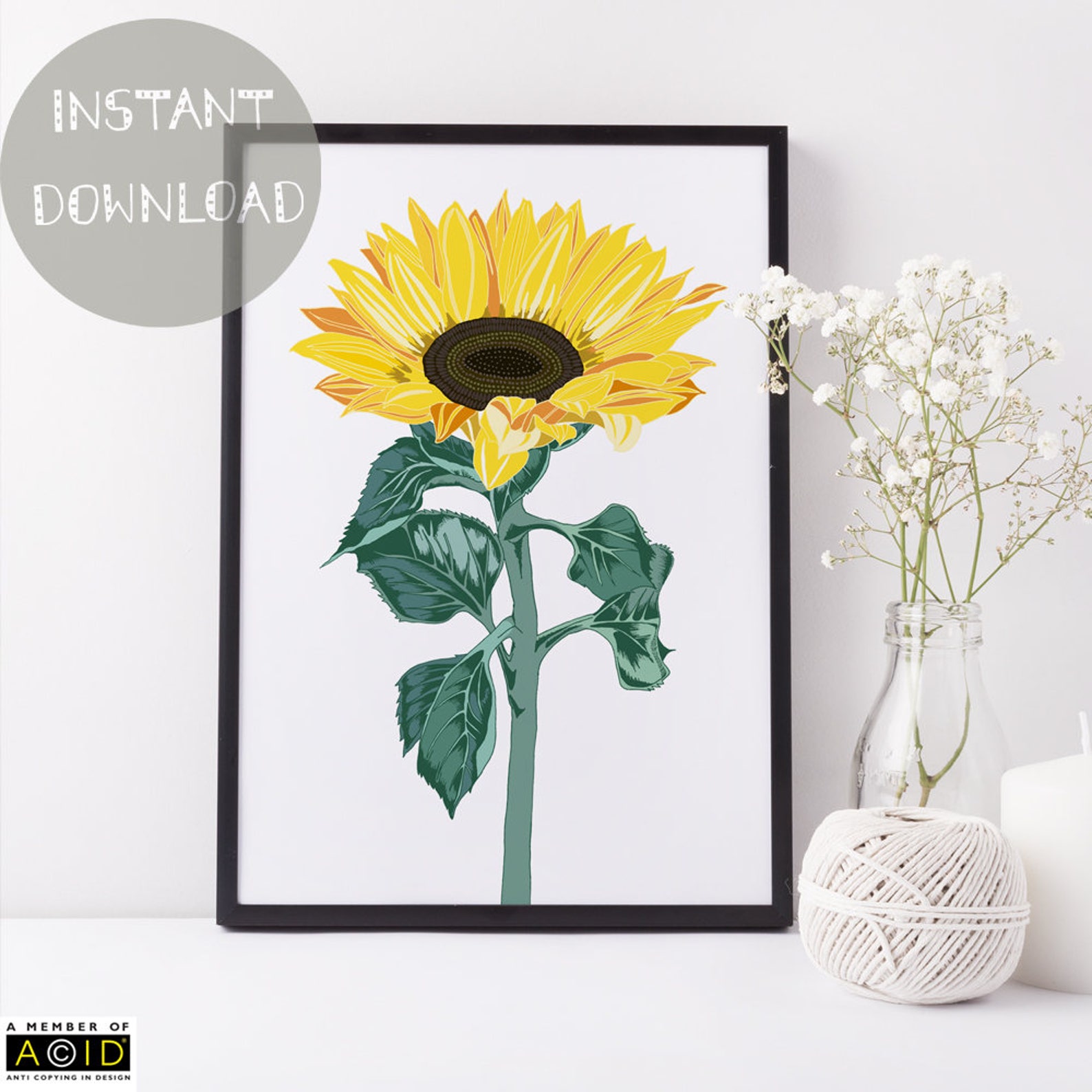 Printable Sunflower Wall Art Sunflower Art Print Modern - Etsy