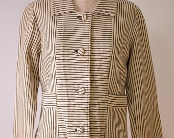 Vintage Striped Jacket Black White Cropped Blazer 50s 60s Mod Tailored Jacket XS S