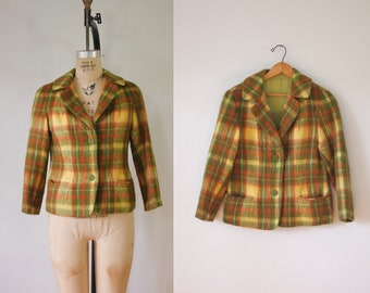 vintage mohair blazer | vintage 1960s plaid blazer jacket | vintage 1960s plaid jacket | vintage green plaid blazer