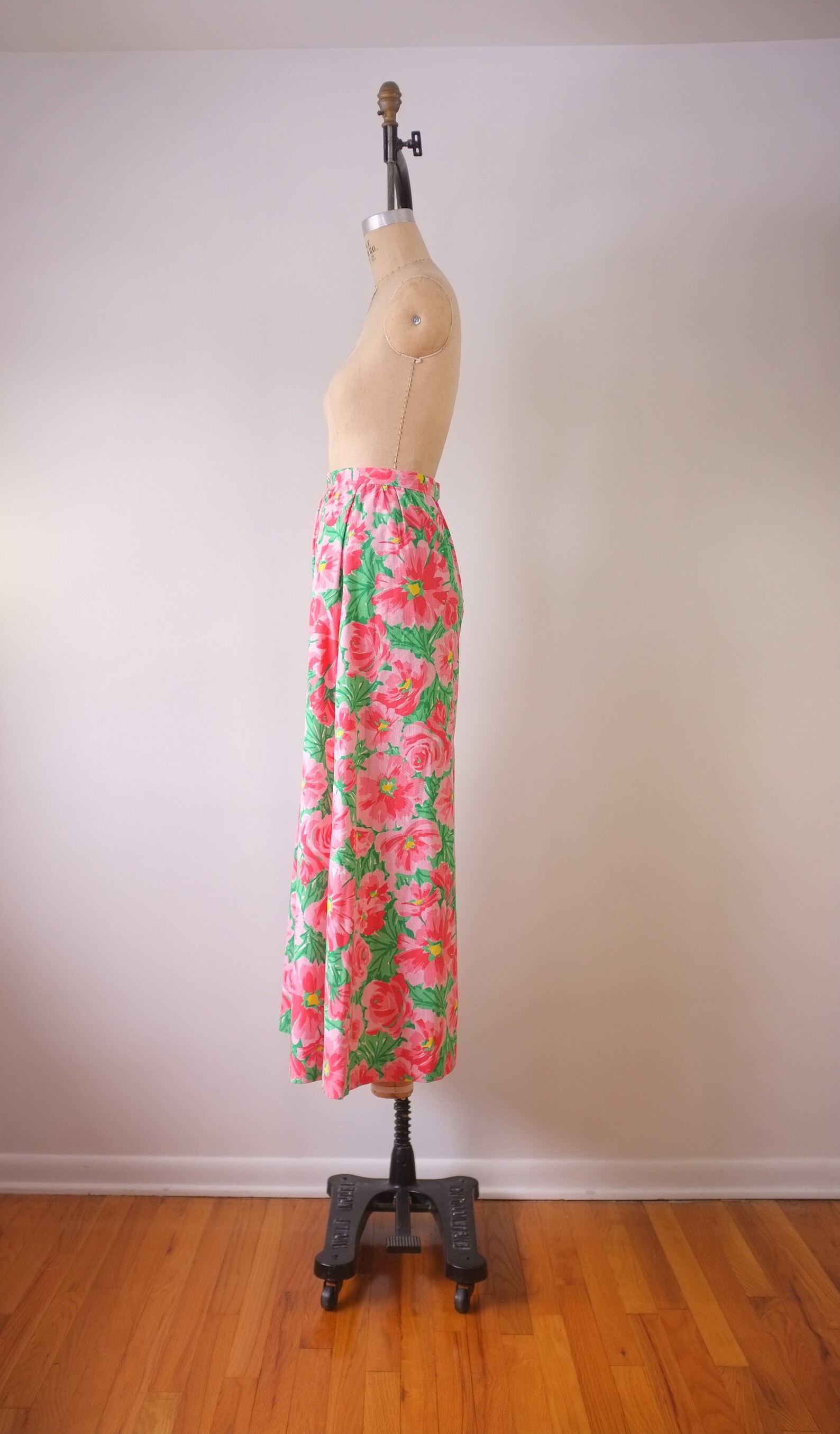 Vintage Silk Floral A-Line Maxi Skirt Red main image 0