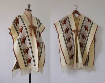 Eastern Towhee Poncho | vintage 1970s serape vest poncho | bird poncho | vintage poncho | vintage vest