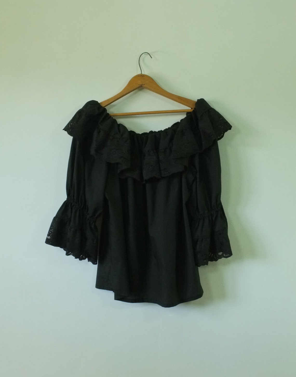 black lace peasant top