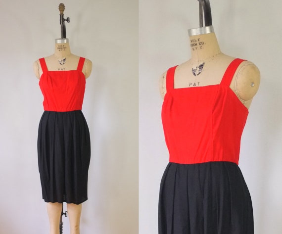 vintage 1970s sheath dress | vintage red + black d