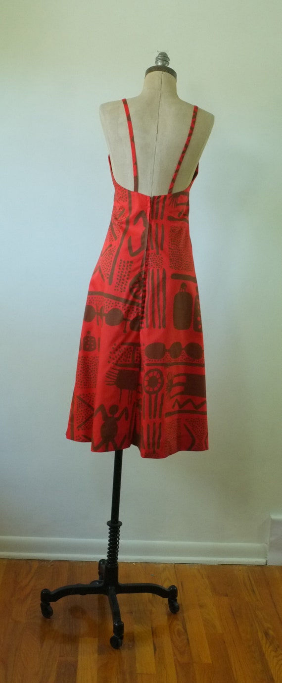 vintage african painted dress | vintage 1970s red… - image 4