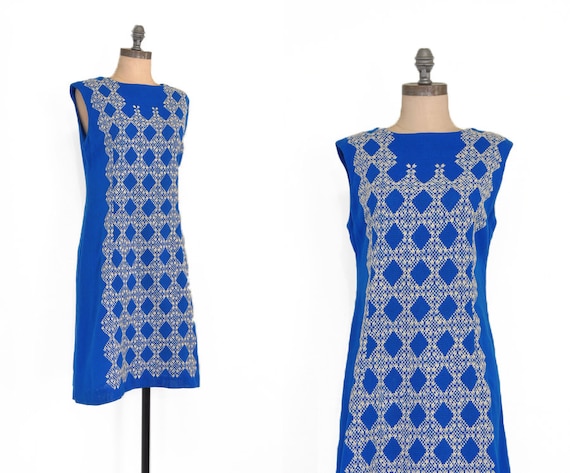 vintage blue 1950s dress | vintage embroidered dr… - image 1