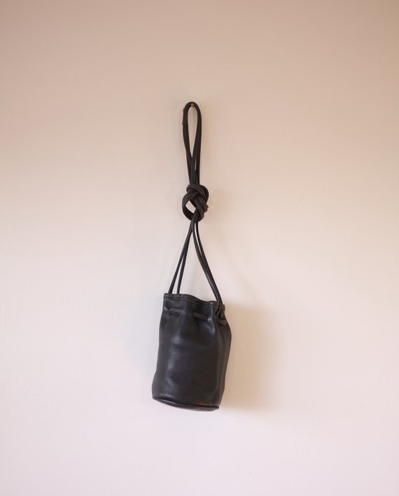 vintage black leather bucket bag | small black dr… - image 3