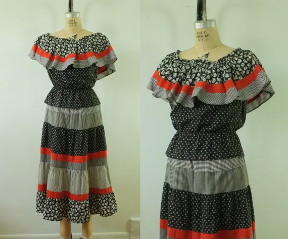 vintage peasant top and skirt set | peplum crop to