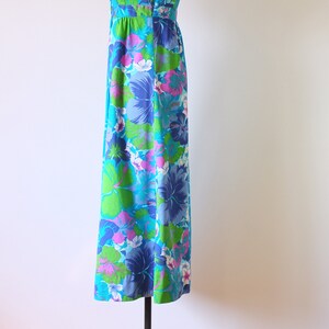 vintage Hawaiian dress vintage 1970s floral dress vintage hibiscus dress vintage blue maxi dress image 6