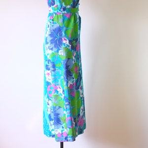 vintage Hawaiian dress vintage 1970s floral dress vintage hibiscus dress vintage blue maxi dress image 4