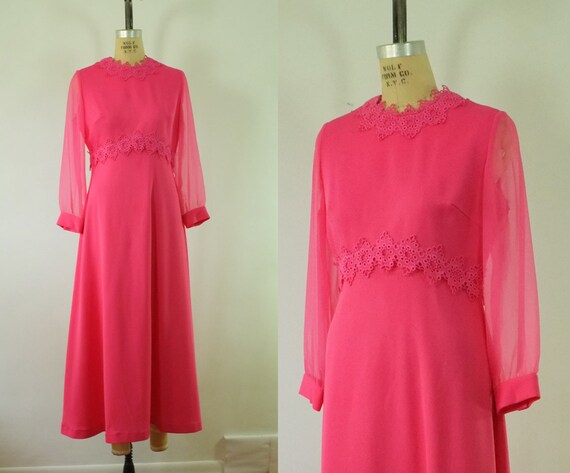 vintage pink dress | vintage 1970s long pink dres
