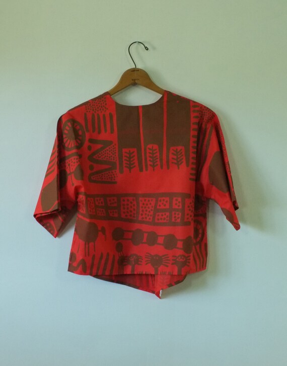 vintage african painted dress | vintage 1970s red… - image 7